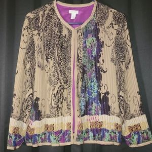 Chicos Size 1 Medium Open Front Cardigan Blazer Floral Purple Taupe Lined